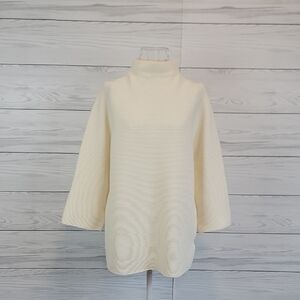 Red Brand Pullover Sweater Mockneck Ribbed Texture - Cream Womens Size L